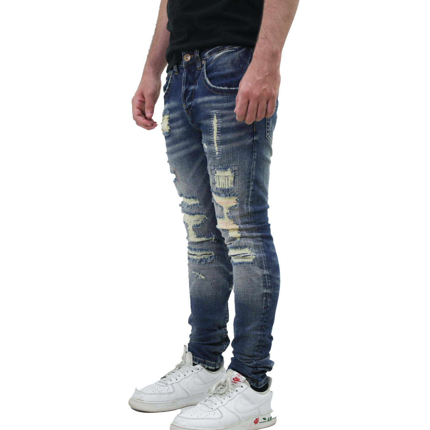 RIPPED MID-RISE SKINNY JEANS