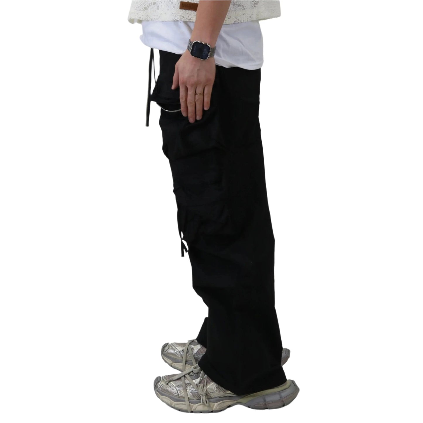 FINE TWILL NYLON BAGGY FIT CARGO PANTS