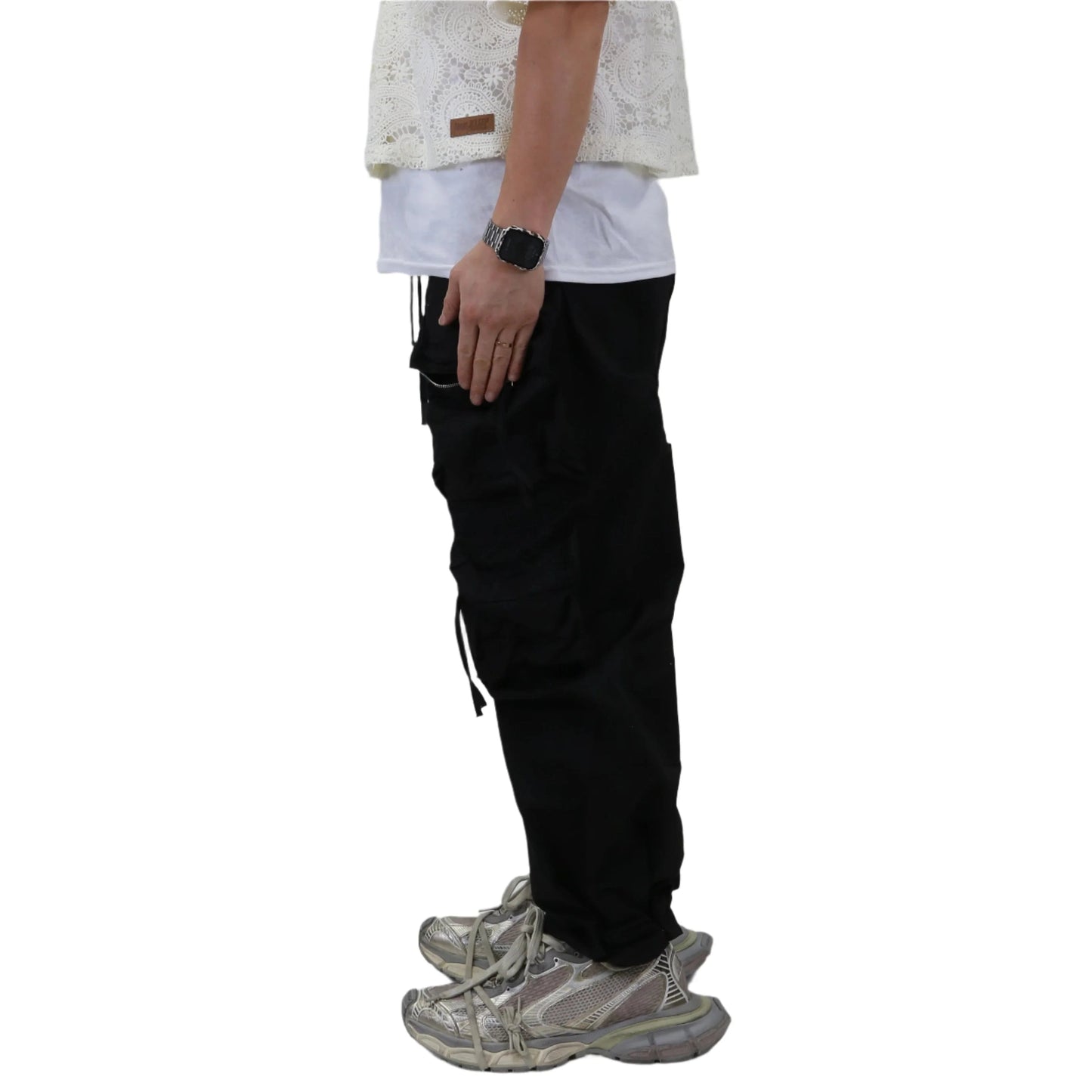 FINE TWILL NYLON BAGGY FIT CARGO PANTS