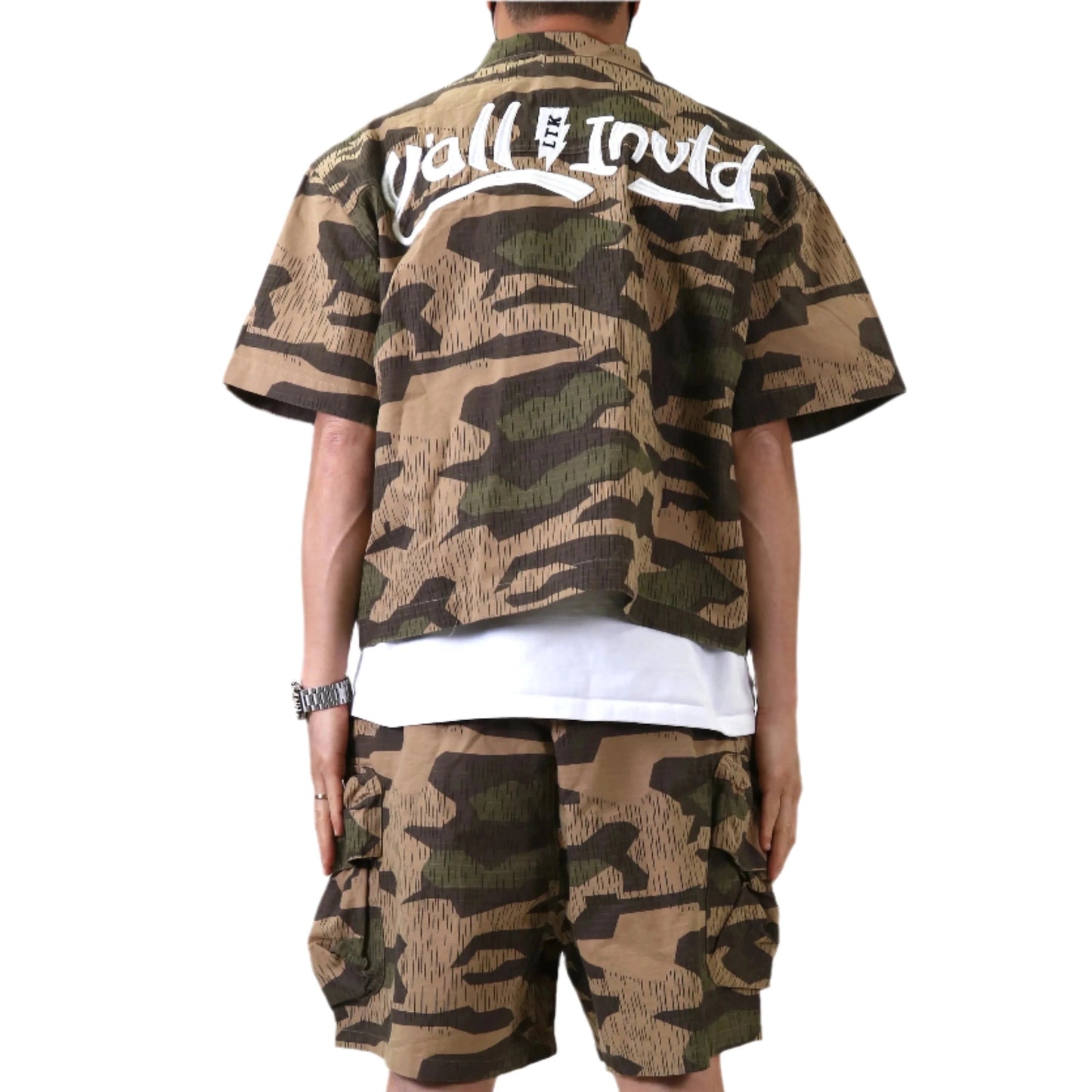 Fine Ripstop Twill Boxy Cut Crop Top Short sleeve Button down Shirt