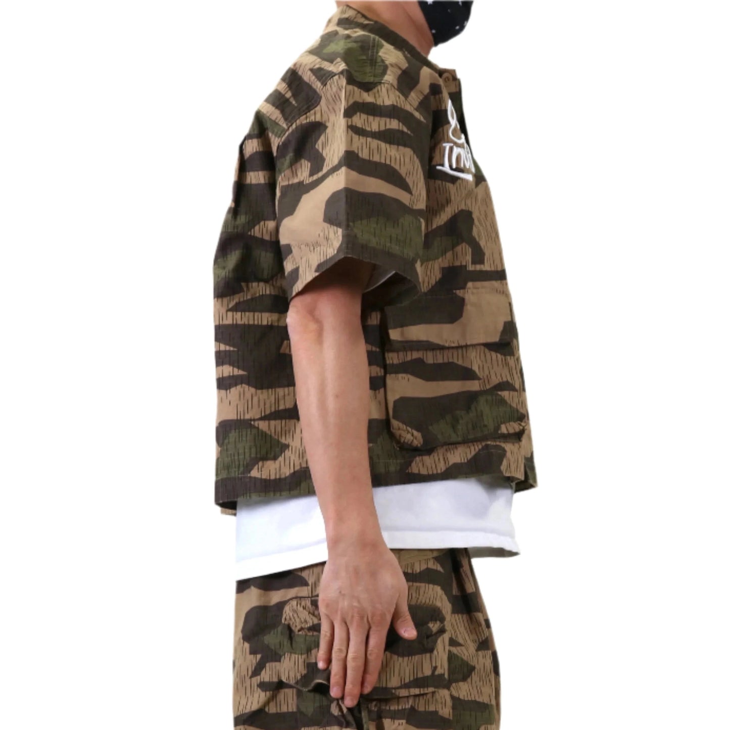Fine Ripstop Twill Boxy Cut Crop Top Short sleeve Button down Shirt