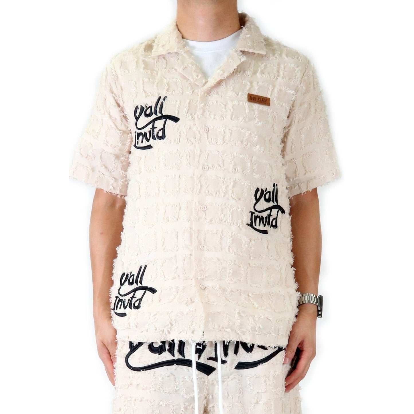 Men's ripped & repaired short sleeve button down shirt