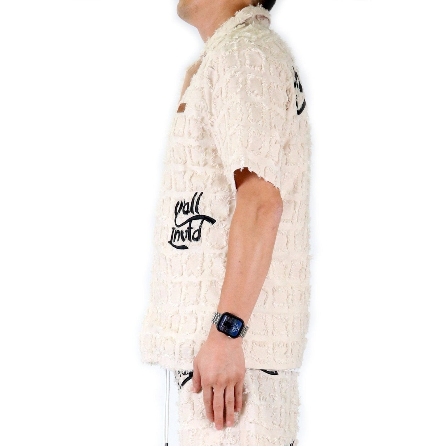 Men's ripped & repaired short sleeve button down shirt
