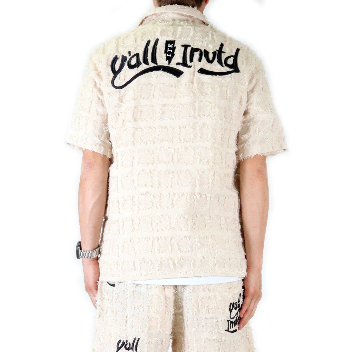 Men's ripped & repaired short sleeve button down shirt