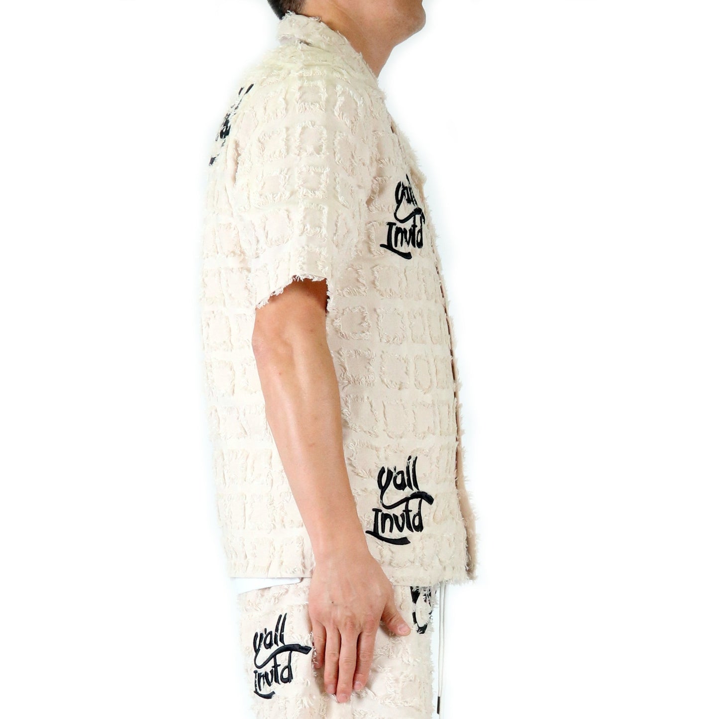 Men's ripped & repaired short sleeve button down shirt