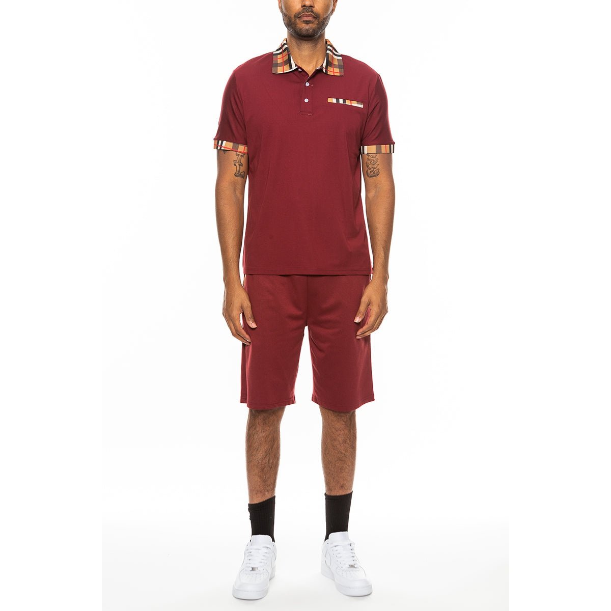 Checkered Detail Polo Short Set