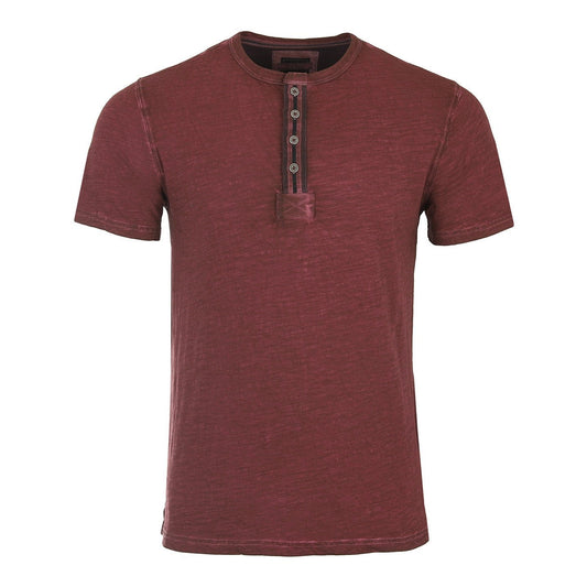 Men's Short Sleeve Crew Neck Oil Wash Vintage Button Henley T-Shirt
