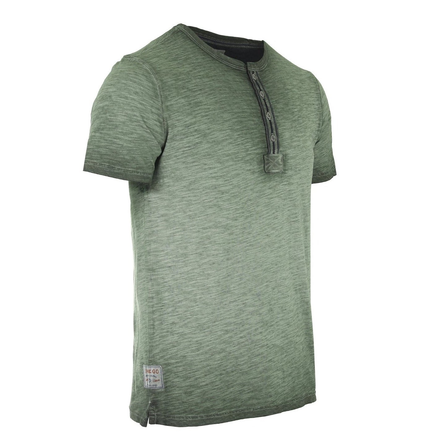 Men's Short Sleeve Crew Neck Oil Wash Vintage Button Henley T-Shirt