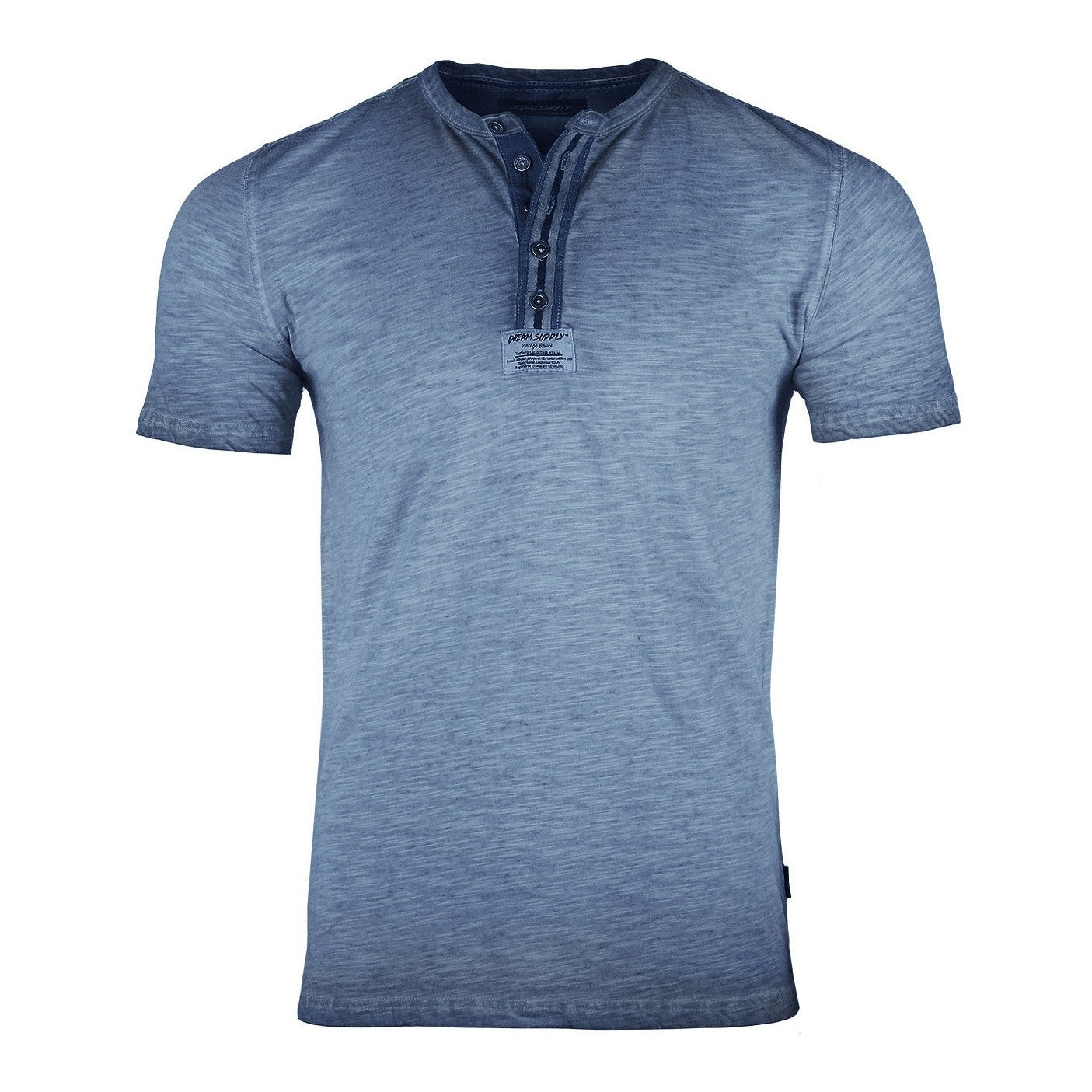 Men's Short Sleeve Crew Neck Oil Wash Vintage Button Henley T-Shirt