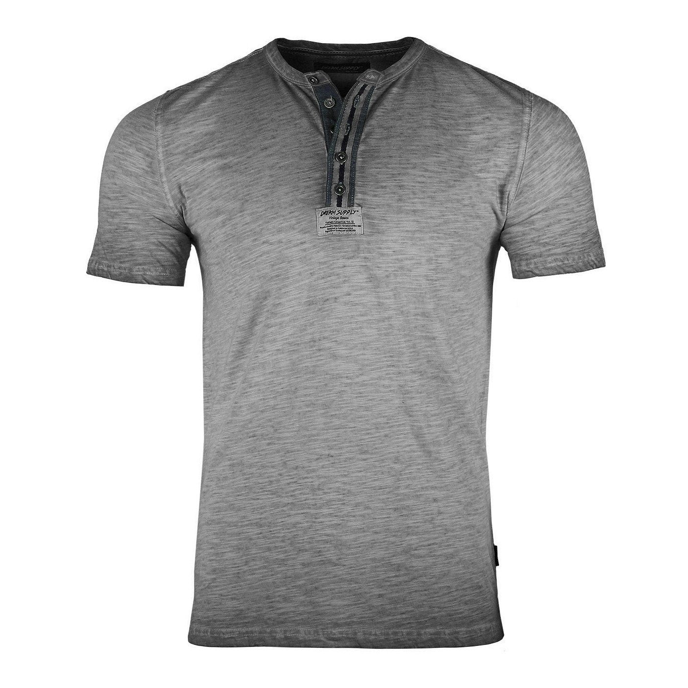 Men's Short Sleeve Crew Neck Oil Wash Vintage Button Henley T-Shirt