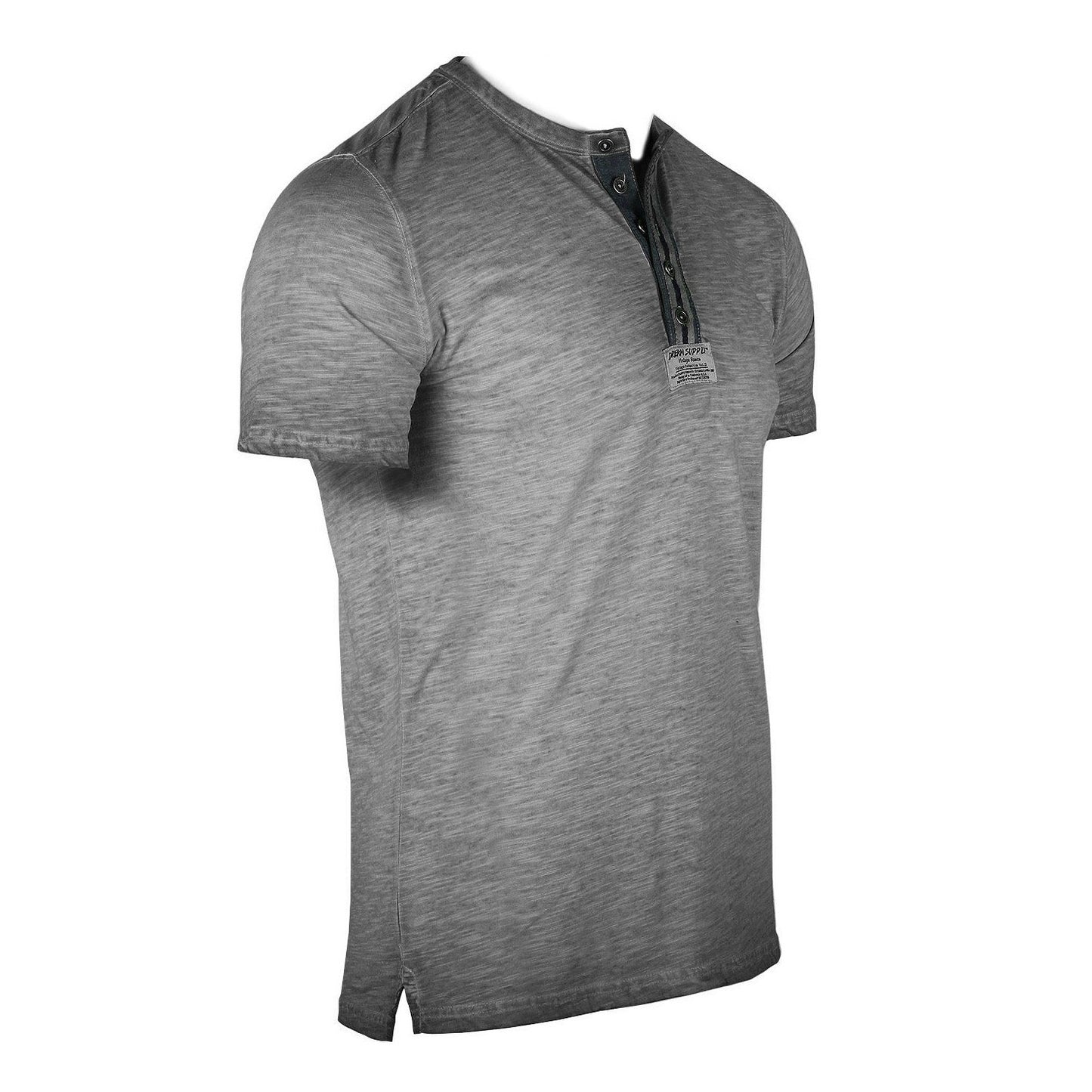Men's Short Sleeve Crew Neck Oil Wash Vintage Button Henley T-Shirt