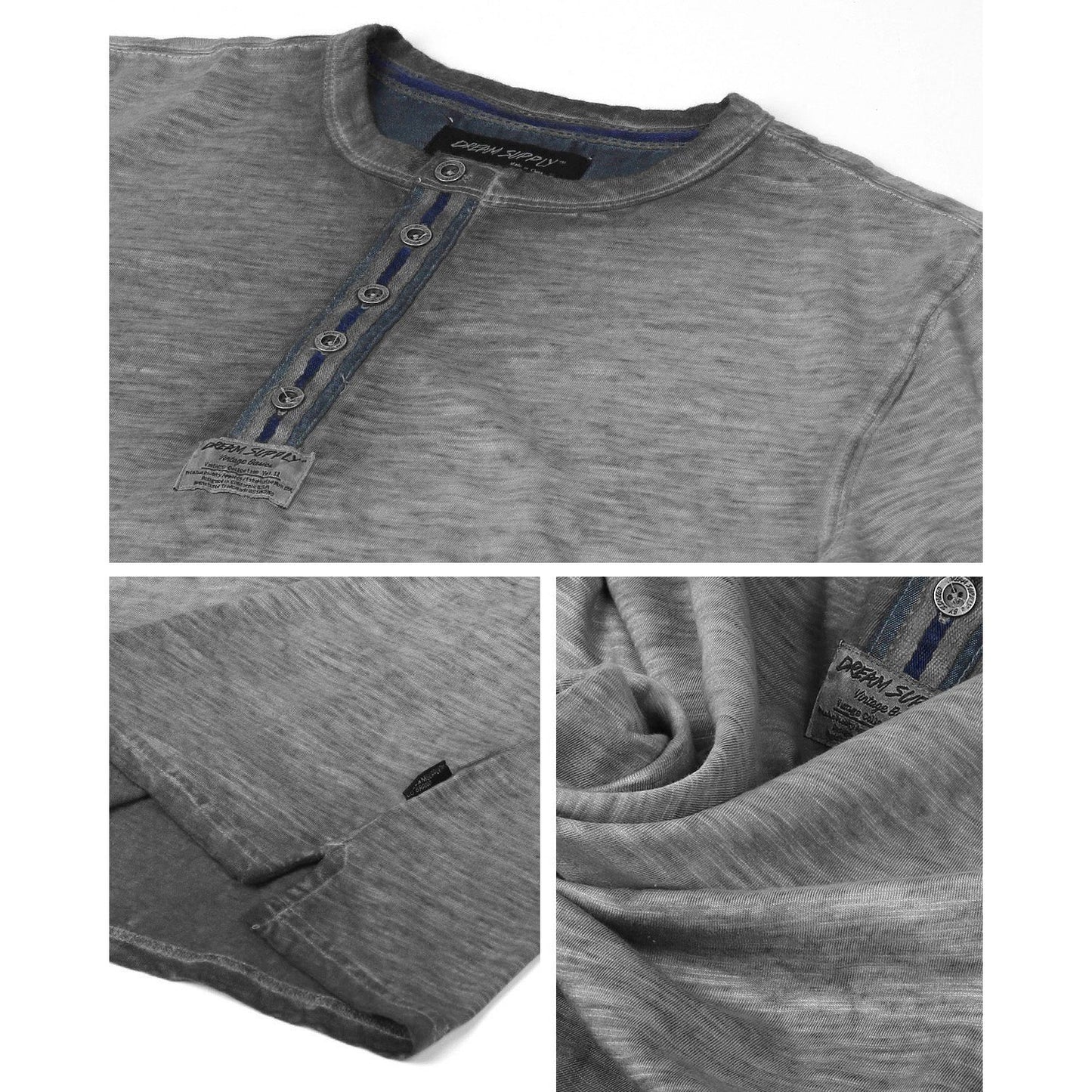 Men's Short Sleeve Crew Neck Oil Wash Vintage Button Henley T-Shirt
