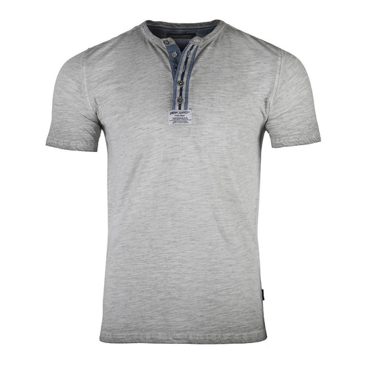 Men's Short Sleeve Crew Neck Oil Wash Vintage Button Henley T-Shirt