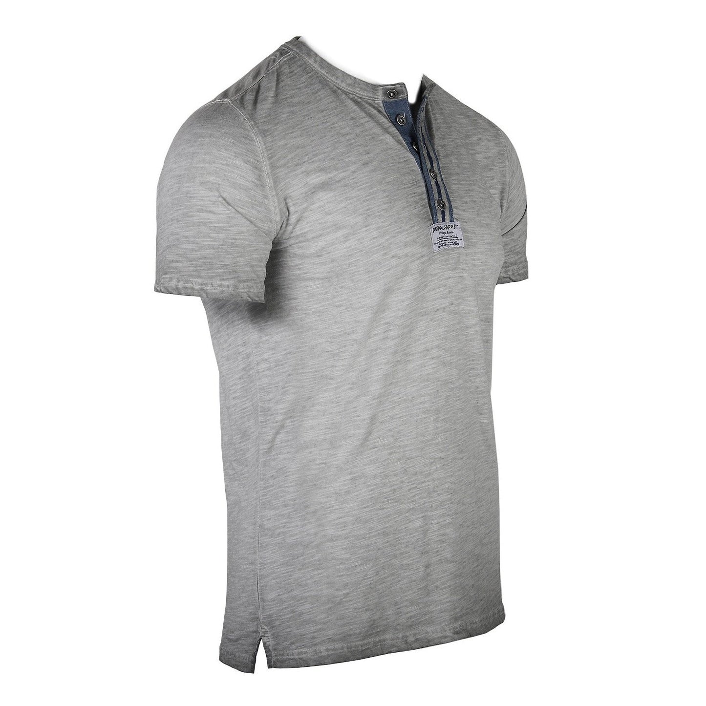 Men's Short Sleeve Crew Neck Oil Wash Vintage Button Henley T-Shirt