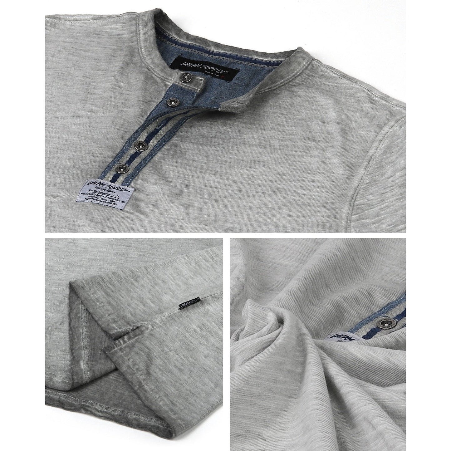 Men's Short Sleeve Crew Neck Oil Wash Vintage Button Henley T-Shirt