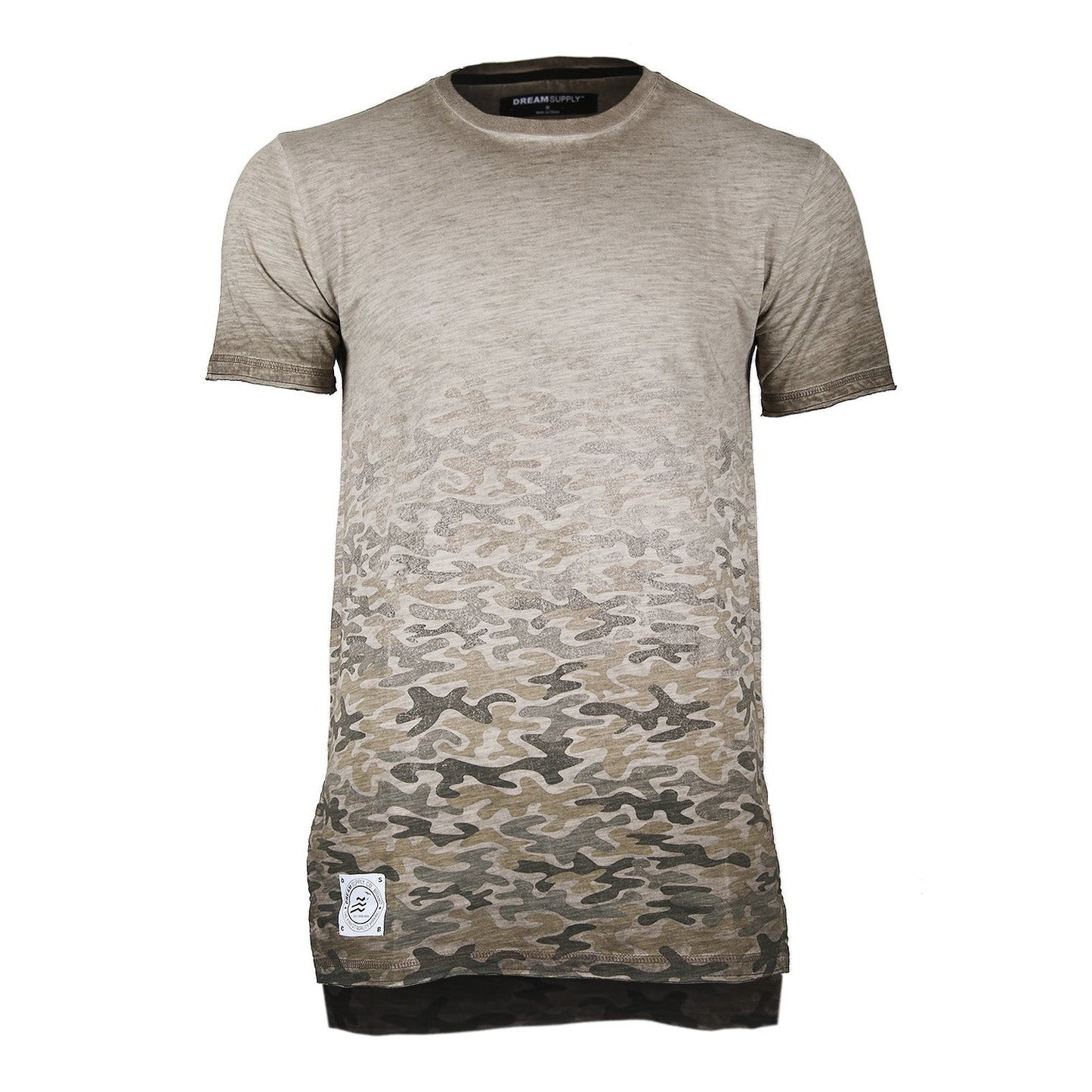 Men's Short Sleeve Camouflage Longline Side Slit Oil Wash T-shirts BROWN