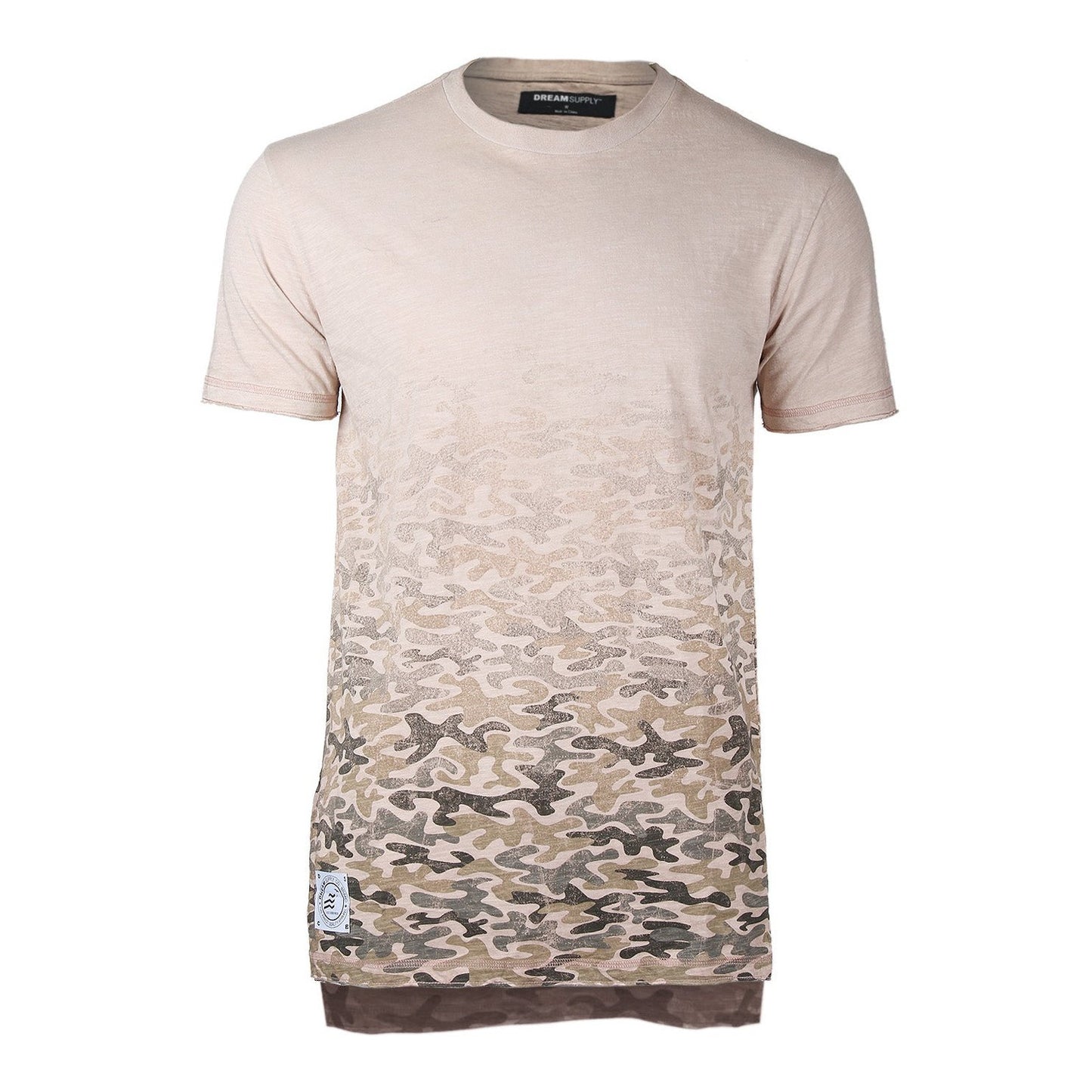 Men's Short Sleeve Camouflage Longline Side Slit Oil Wash T-shirts BROWN