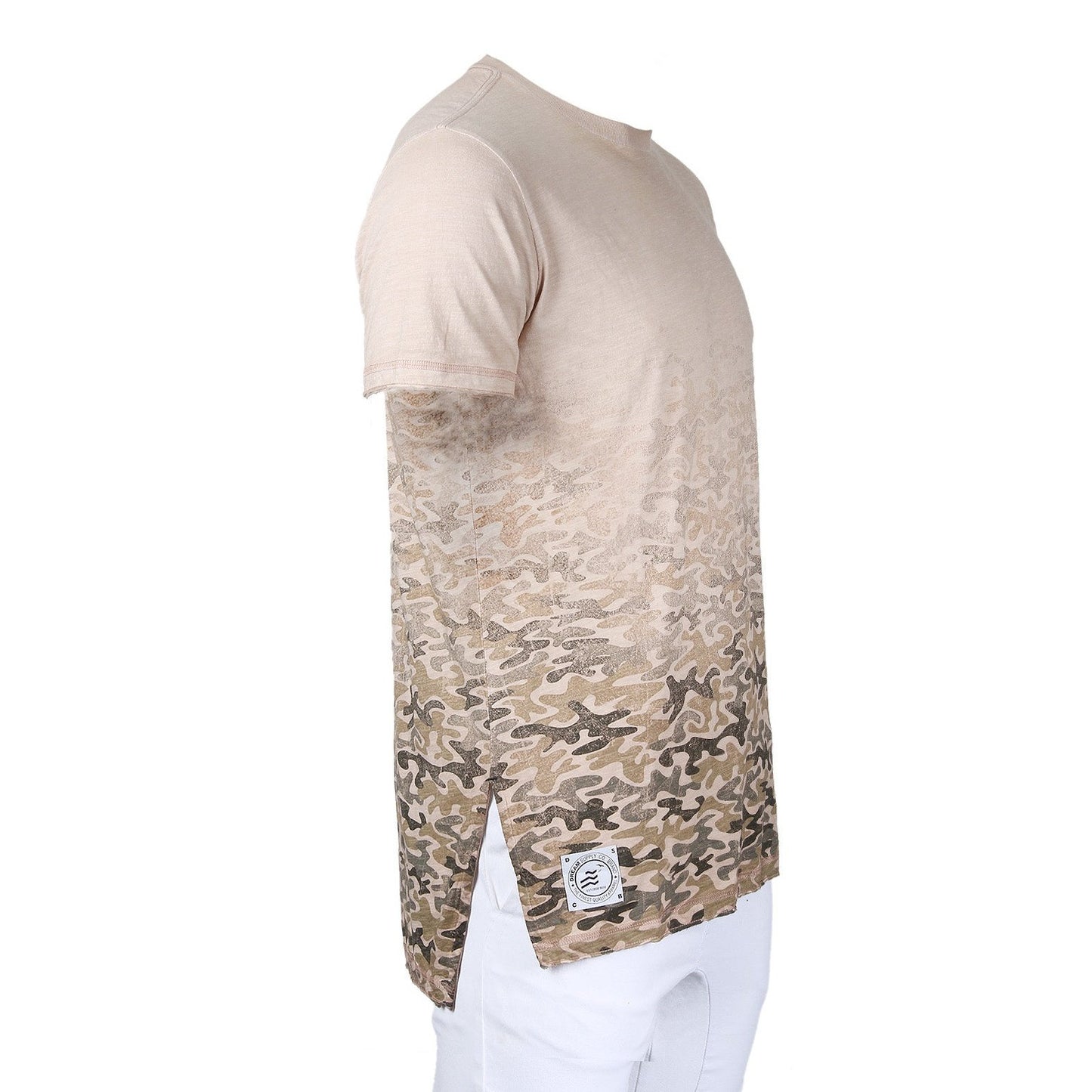 Men's Short Sleeve Camouflage Longline Side Slit Oil Wash T-shirts BROWN