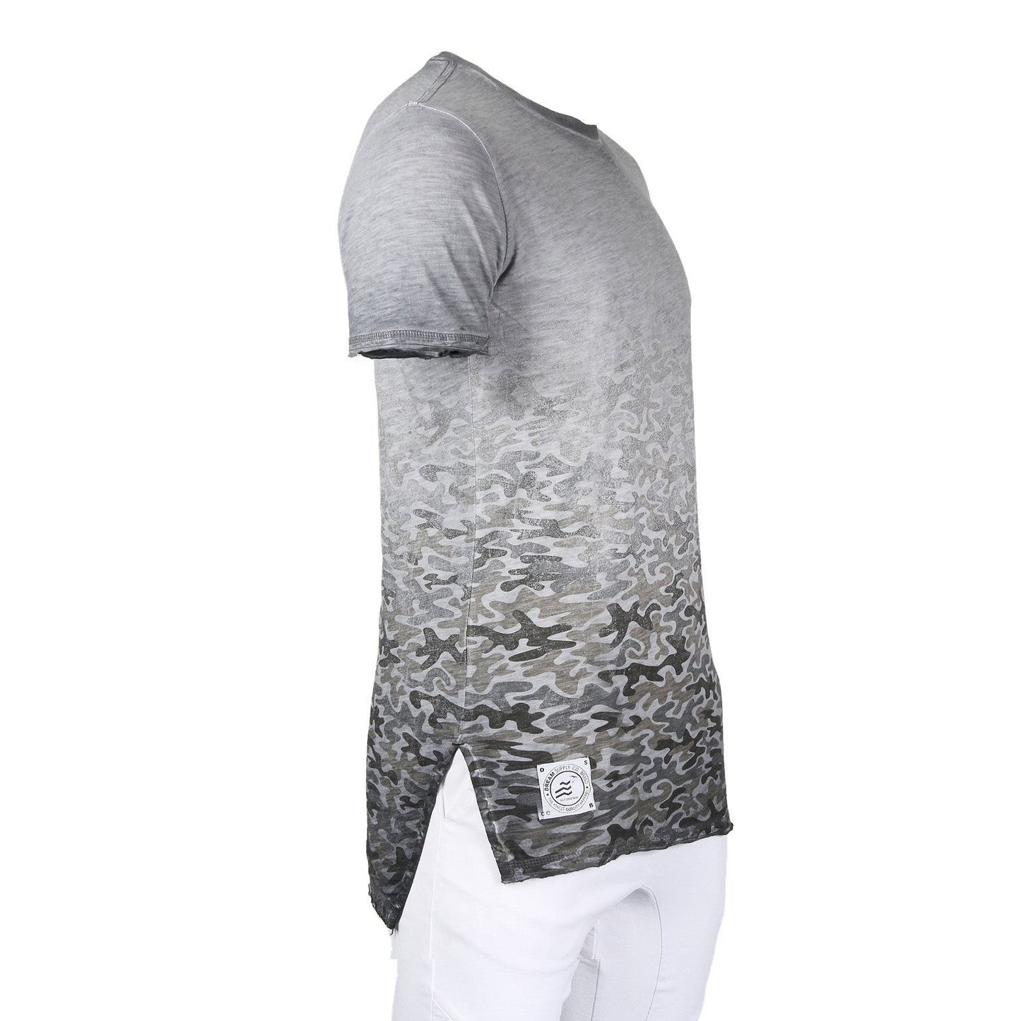 Men's Short Sleeve Camouflage Longline Side Slit Oil Wash T-shirts BROWN