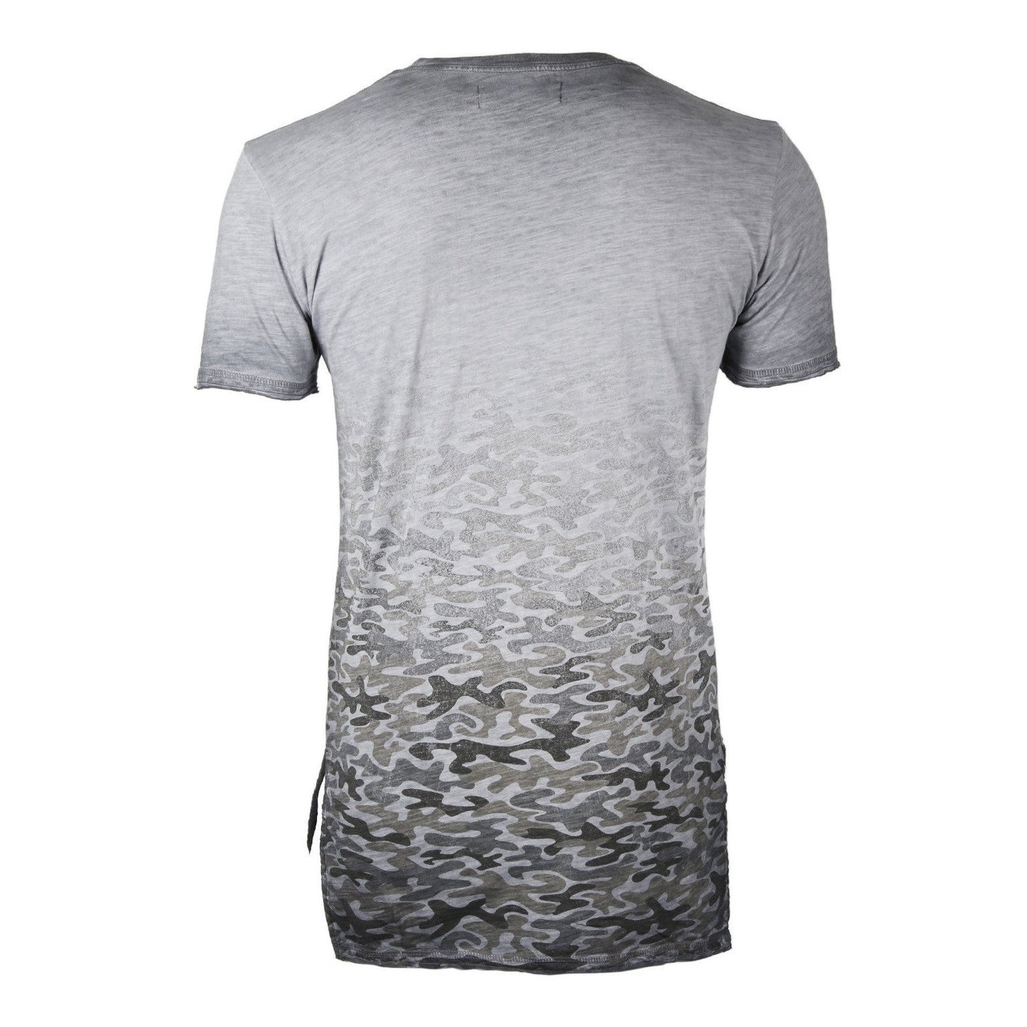 Men's Short Sleeve Camouflage Longline Side Slit Oil Wash T-shirts BROWN