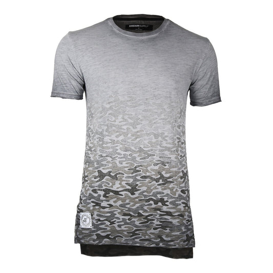 Men's Short Sleeve Camouflage Longline Side Slit Oil Wash T-shirts BROWN