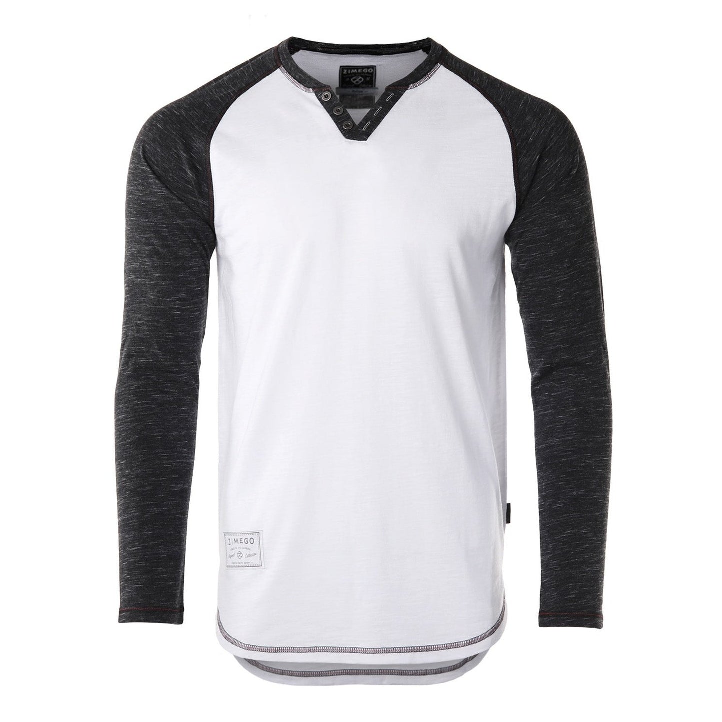 Long Sleeve Contrast Raglan Henley V-Neck T-Shirts