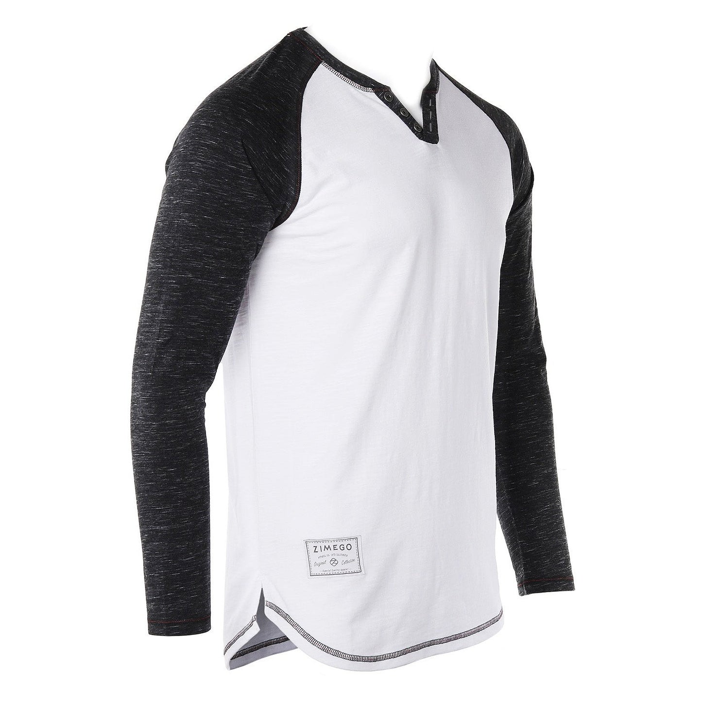 Long Sleeve Contrast Raglan Henley V-Neck T-Shirts