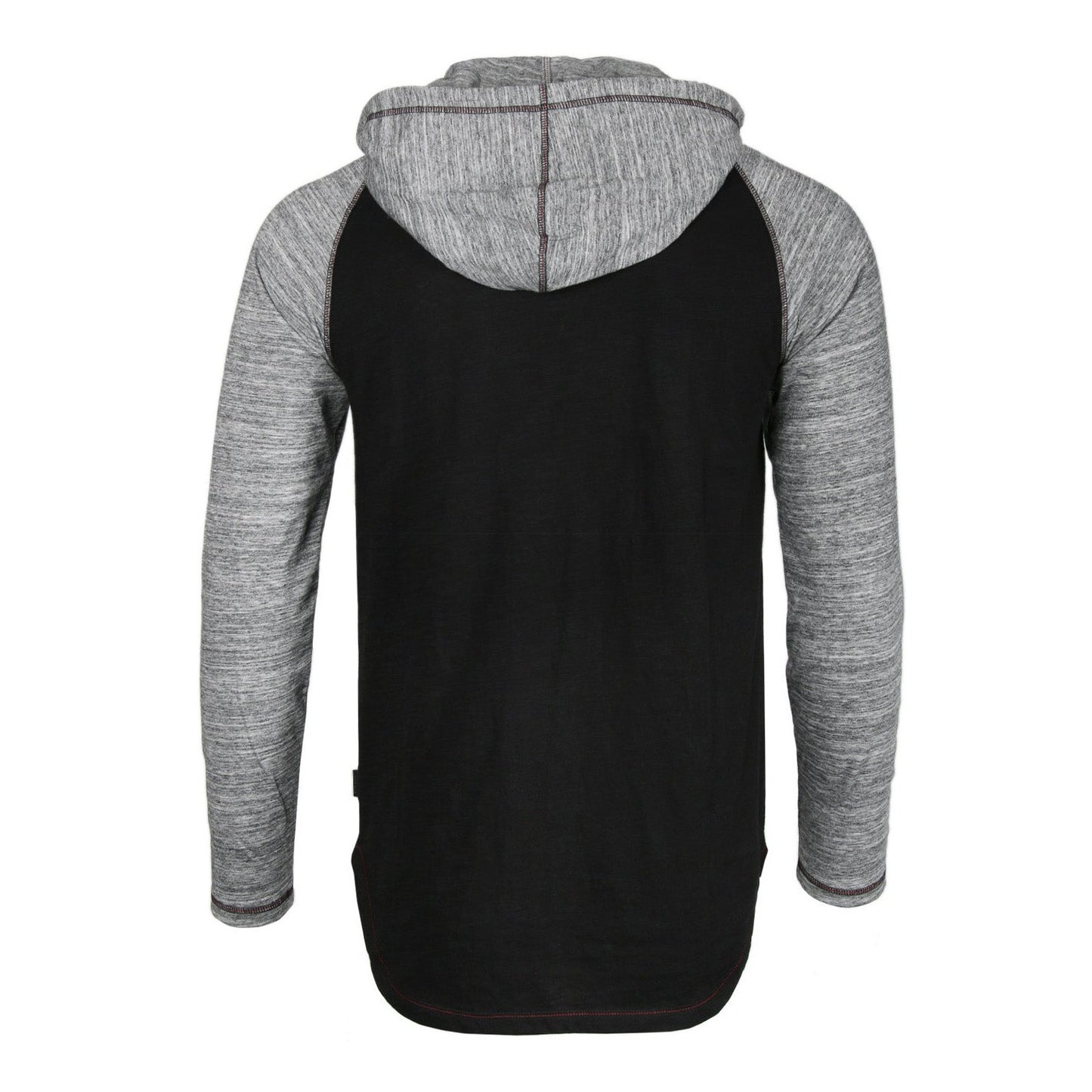Long Sleeve Raglan Henley Round Bottom Hood T-Shirts - BLACK / BLACK