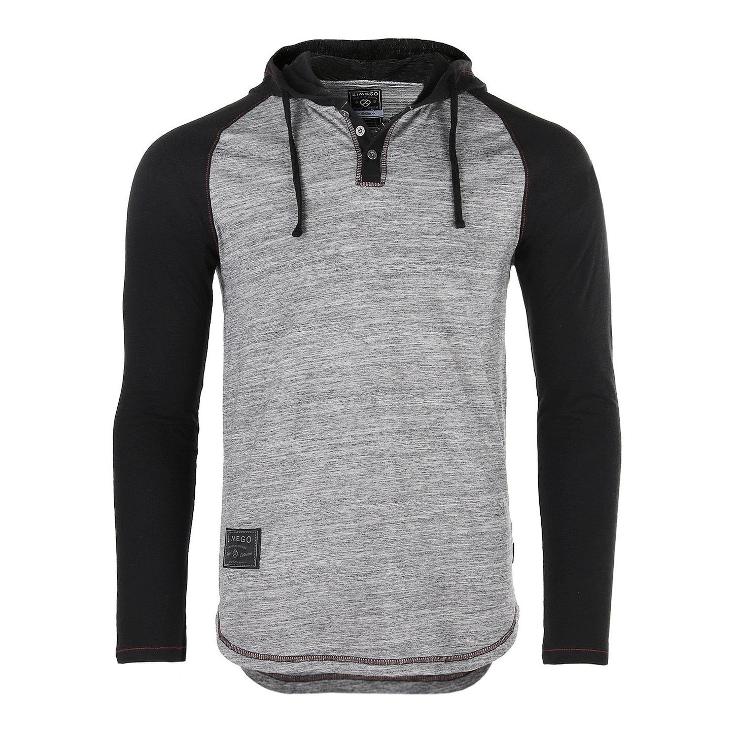 Long Sleeve Raglan Henley Round Bottom Hood T-Shirts - BLACK / BLACK