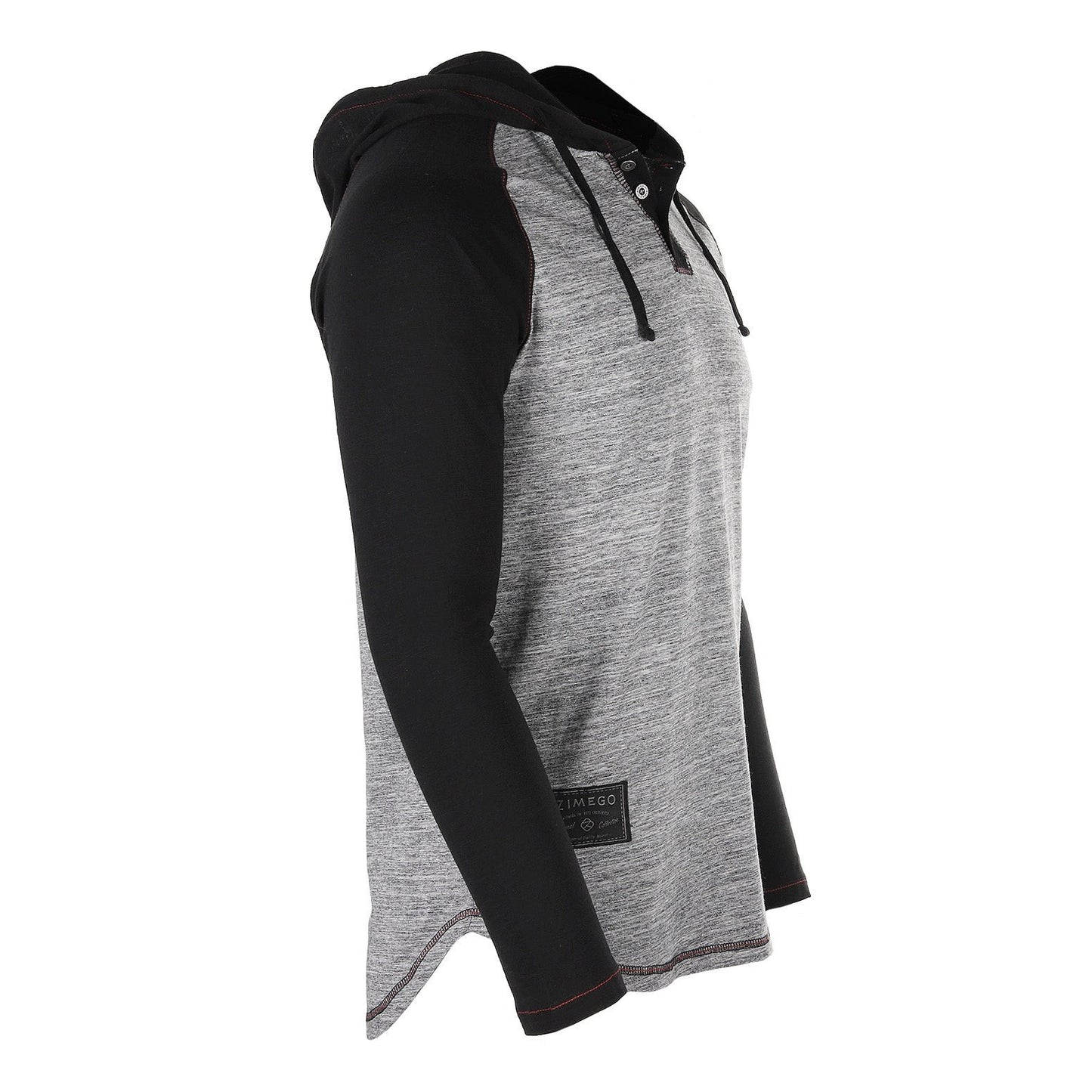 Long Sleeve Raglan Henley Round Bottom Hood T-Shirts - BLACK / BLACK