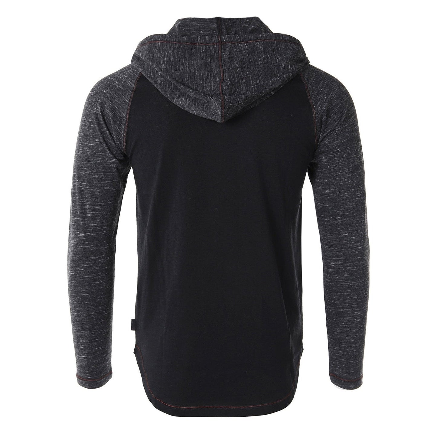 Long Sleeve Raglan Henley Round Bottom Hood T-Shirts - BLACK / BLACK