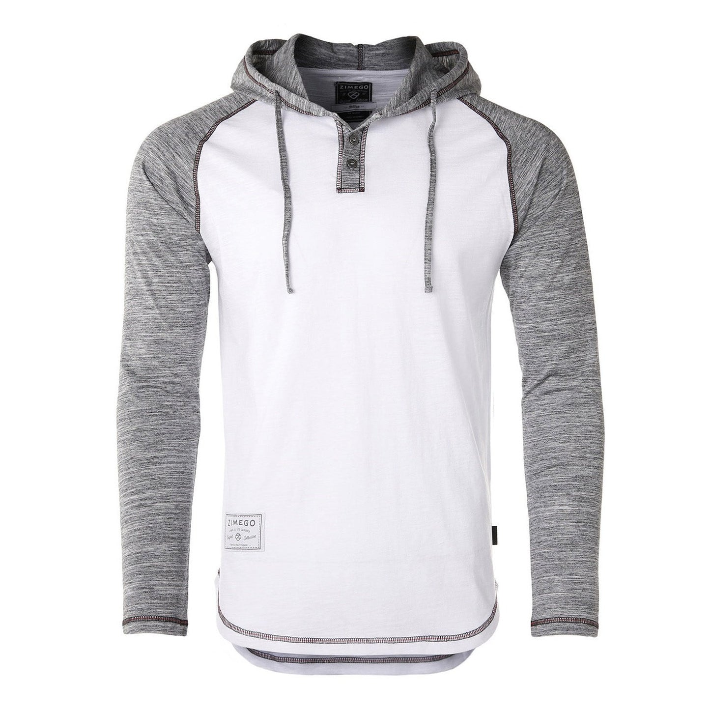 Long Sleeve Raglan Henley Round Bottom Hood T-Shirts - BLACK / BLACK