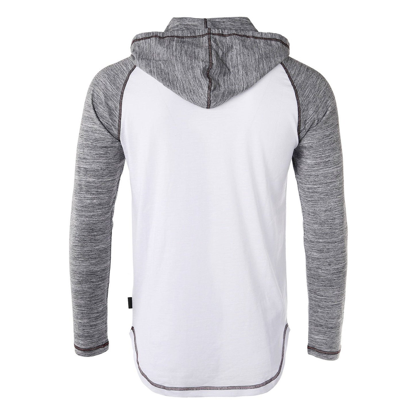 Long Sleeve Raglan Henley Round Bottom Hood T-Shirts - BLACK / BLACK