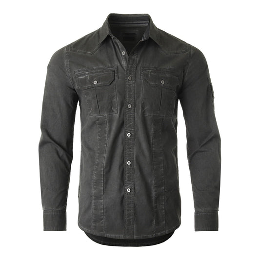 Men's Stretch Flex Slim Color Washed Vintage Rugged Fashion Button Shirts