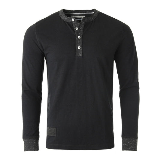 Men's Long Sleeve Contrast Button Placket Neck Cuffs Casual Henley Shirts