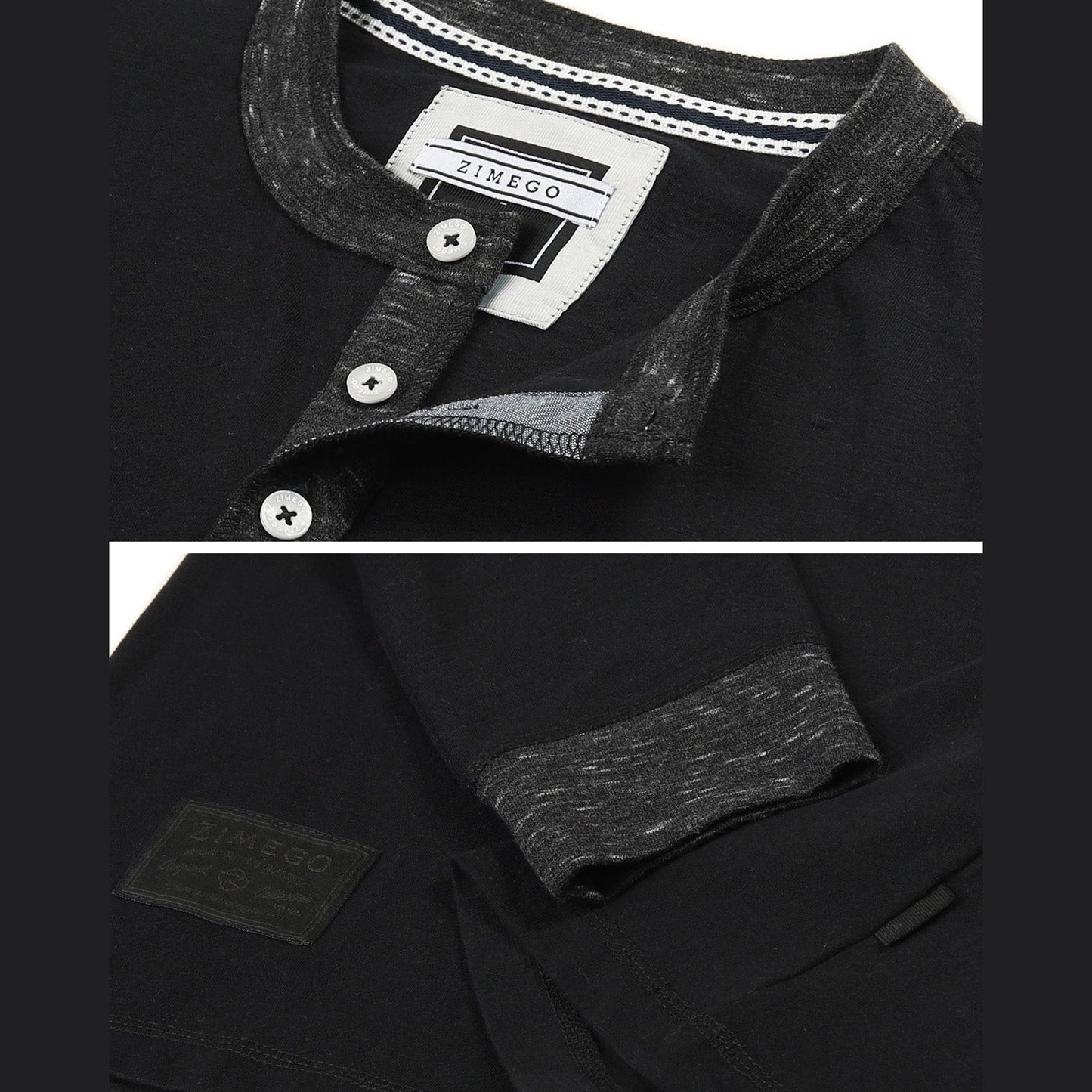 Men's Long Sleeve Contrast Button Placket Neck Cuffs Casual Henley Shirts