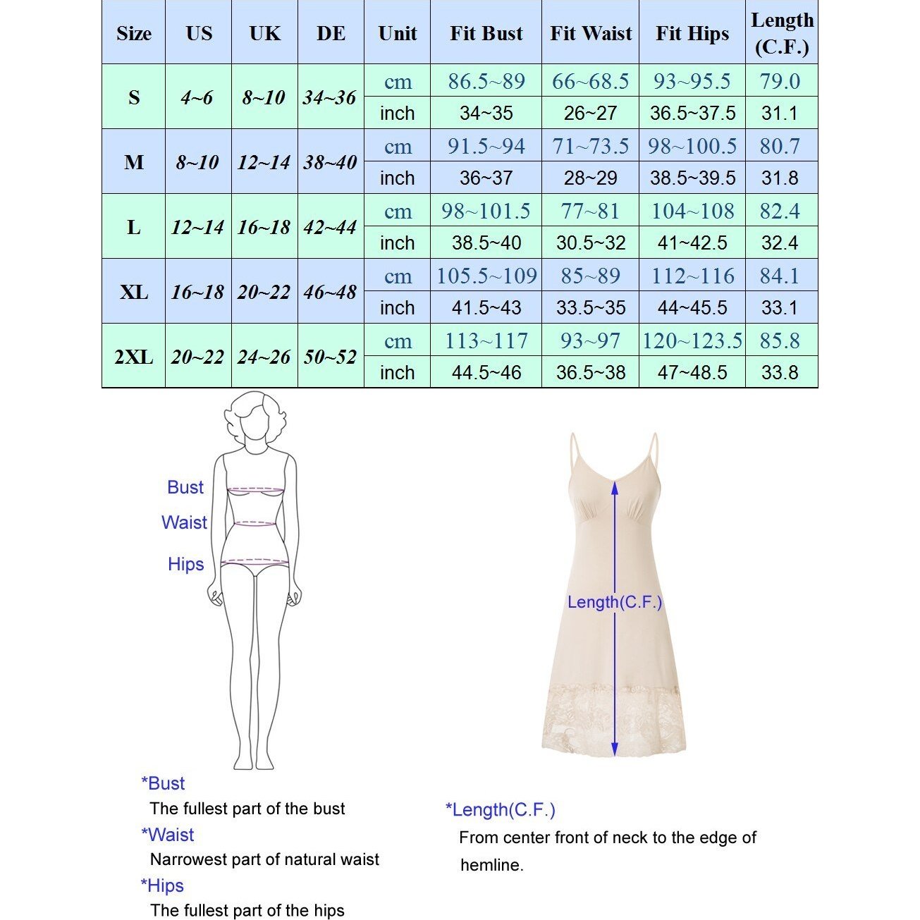 Spaghetti Straps Lace Hem Full Slip Dress