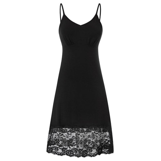 Spaghetti Straps Lace Hem Full Slip Dress
