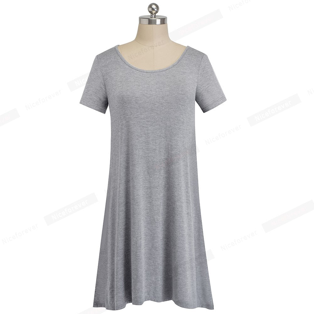 Casual Solid Color with Back Cross Shift Straight Loose Dress