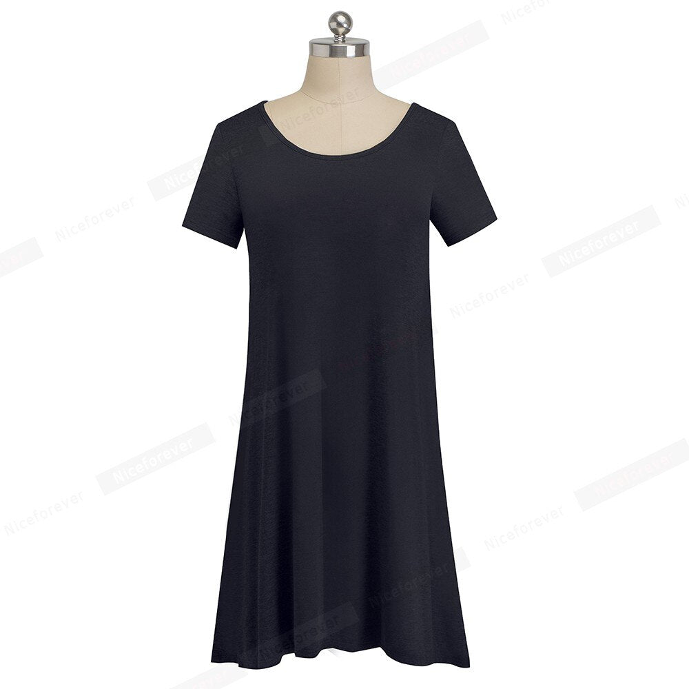 Casual Solid Color with Back Cross Shift Straight Loose Dress