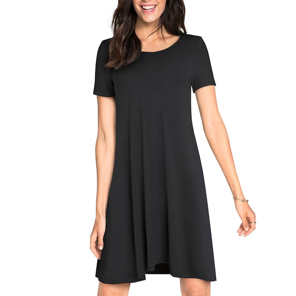 Casual Solid Color with Back Cross Shift Straight Loose Dress