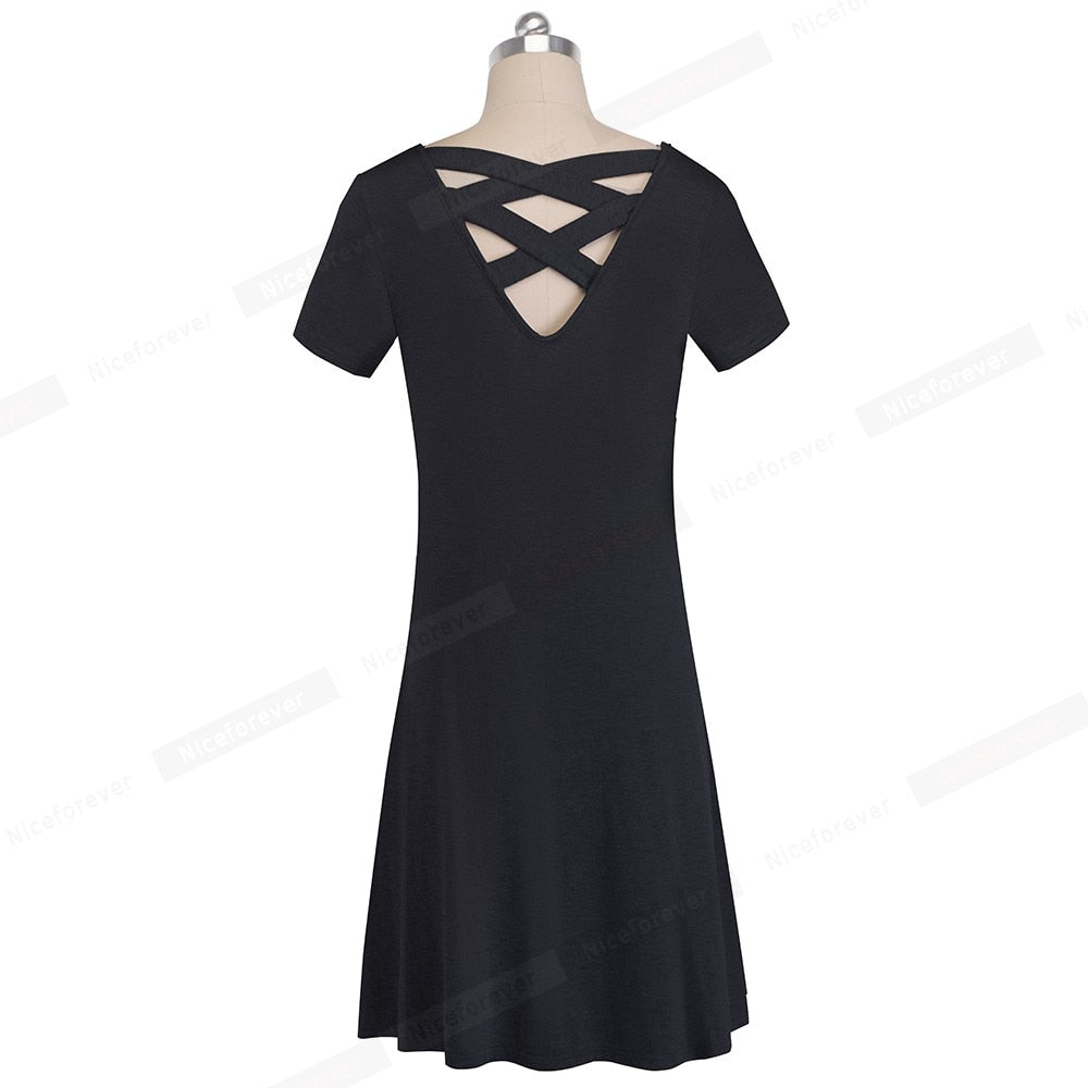 Casual Solid Color with Back Cross Shift Straight Loose Dress