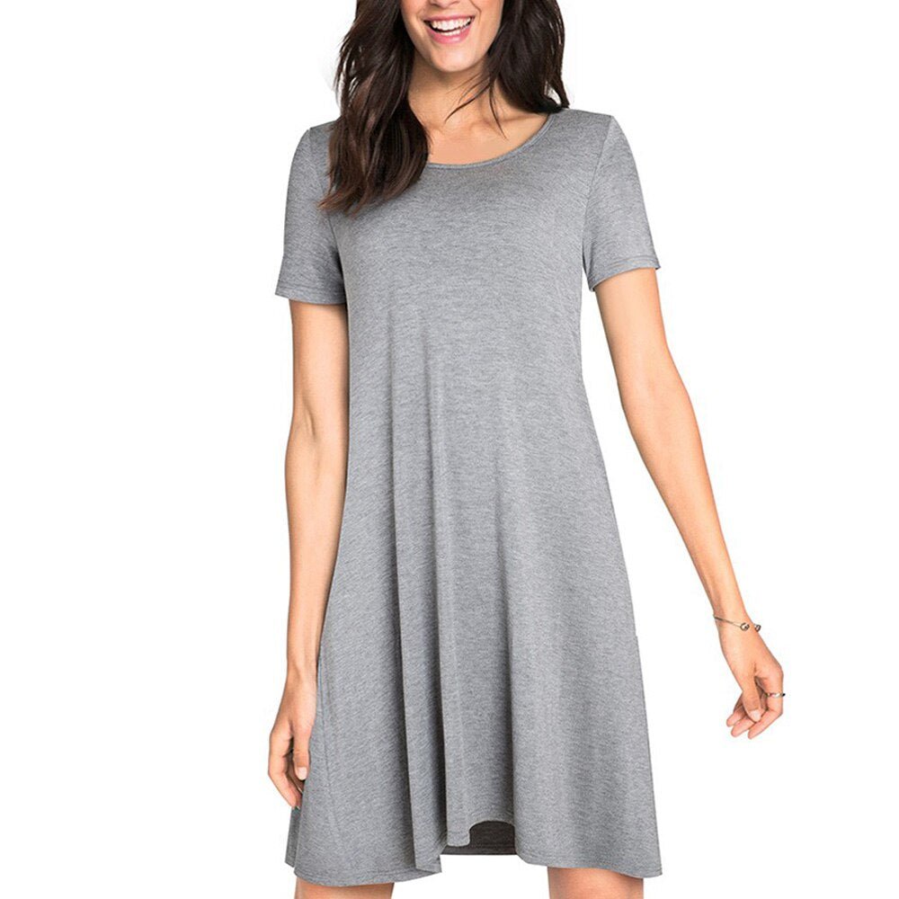 Casual Solid Color with Back Cross Shift Straight Loose Dress