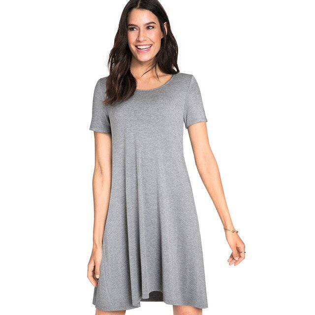Casual Solid Color with Back Cross Shift Straight Loose Dress