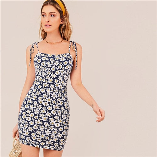 Multicolor Knotted Strap Pencil Cami Dress