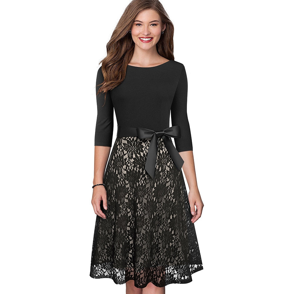 Vintage Lace Patchwork with Sash Dress