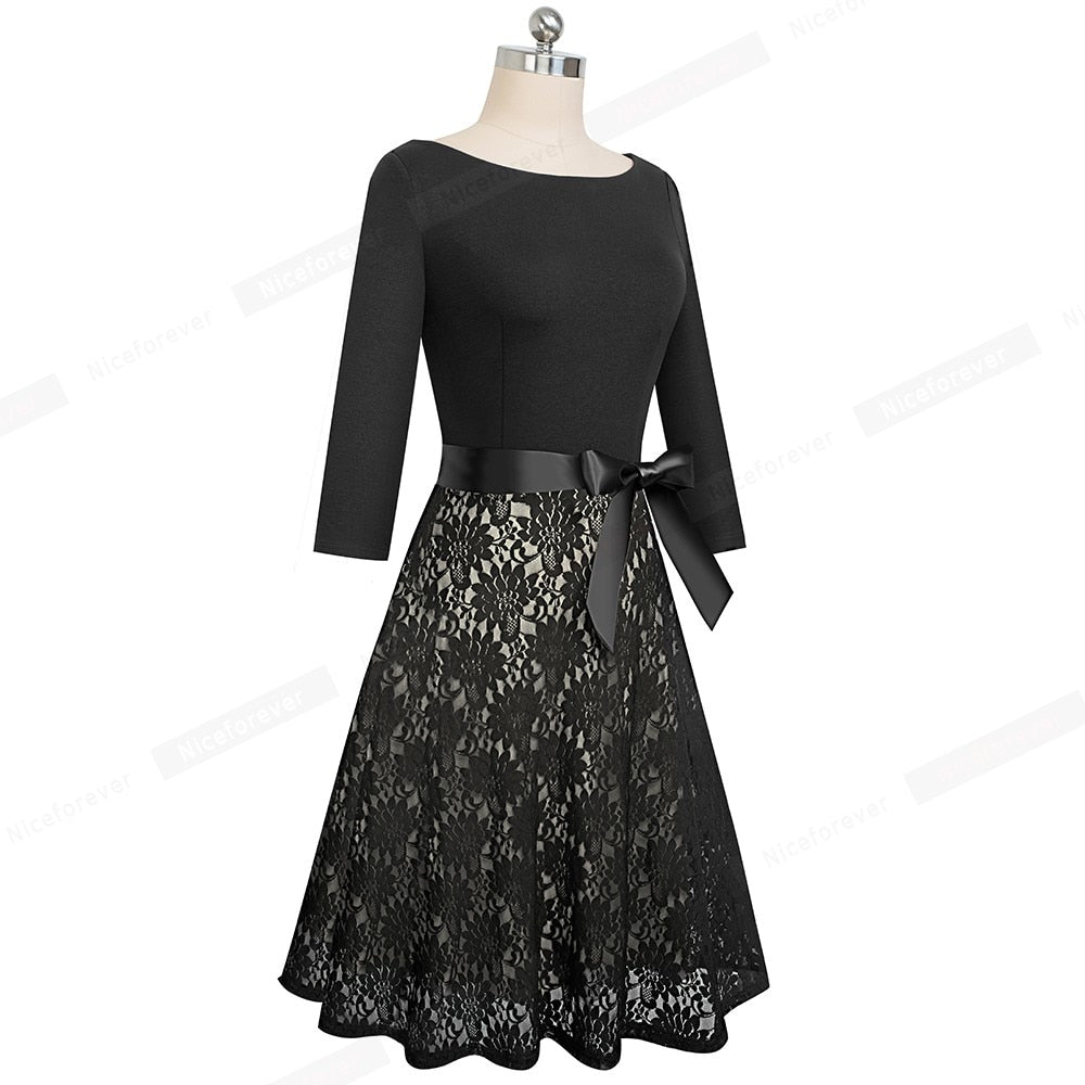 Vintage Lace Patchwork with Sash Dress
