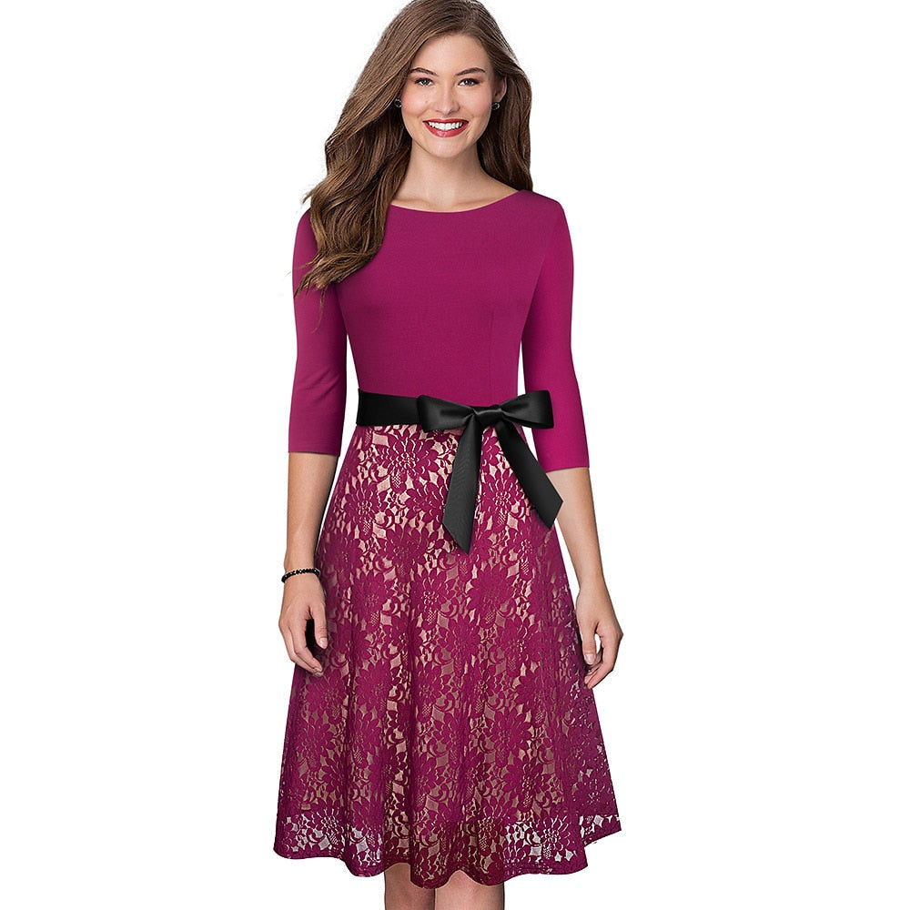 Vintage Lace Patchwork with Sash Dress