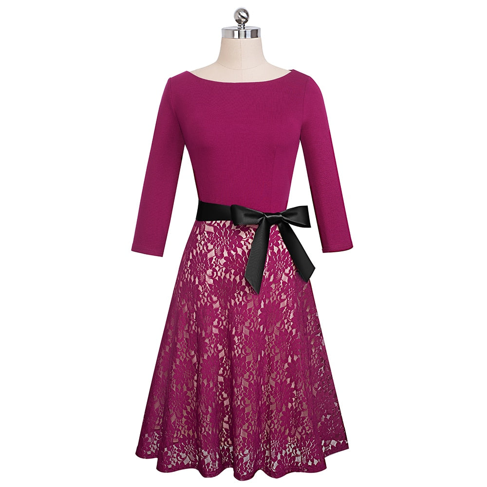 Vintage Lace Patchwork with Sash Dress