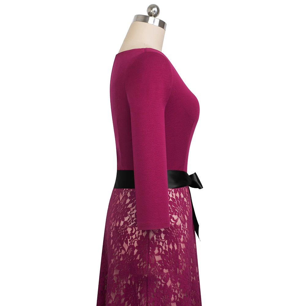 Vintage Lace Patchwork with Sash Dress